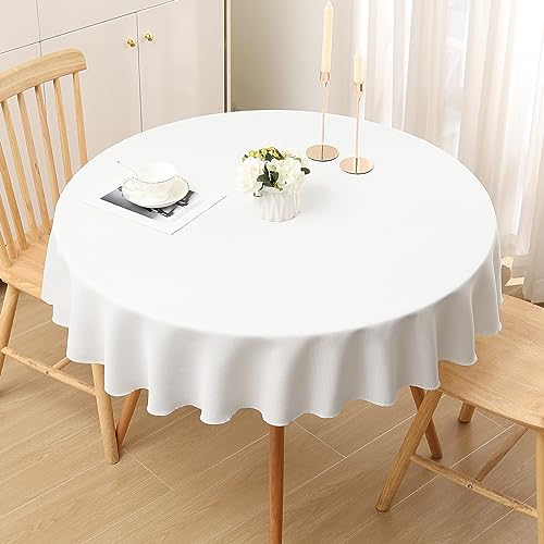 smiry Leinenoptik Tischdecke Abwaschbar Lotuseffekt Tischtuch Leinendecke Wasserabweisend Tafeldecke Tischwäsche Fleckschutz, Rund 140cm, Weiß