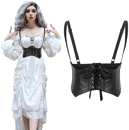 SUOSDEY Damen Gothic Korsett Gürtel, Steampunk Breite Leder Underbuste Körper Taille Gürtel für Kleid in Cosplay Halloween Party schwarz