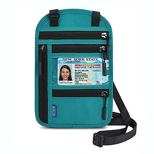 Reise-Halsgeldbörse mit RFID-Blockierung für Damen und Herren, Reisepasshülle, Diebstahlschutz, schmaler Brustbeutel, Mintgrün, One Size