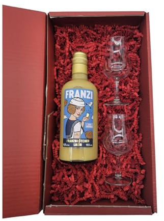Franzi | Franzbrötchen Likör | 500 ml | 15% Vol. | Samtig weicher Sahnelikör | Geschmack von Zimt & karamellisiertem Zucker | mit 2 hochwertigen Gläsern im Geschenkset