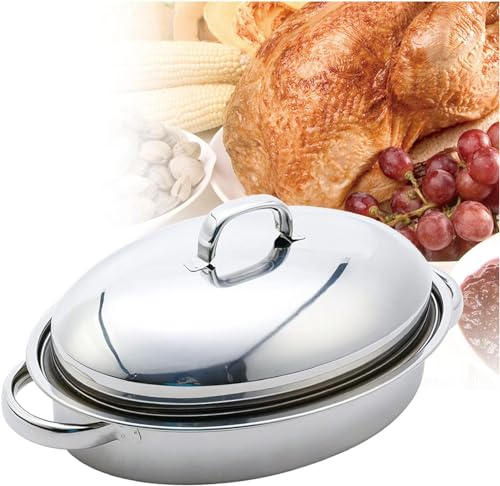 EndyAk Stainless Steel Lid Oval Roasting Pan: Multi-Functional Cookware for Tender Roasts, Poultry, and Fish