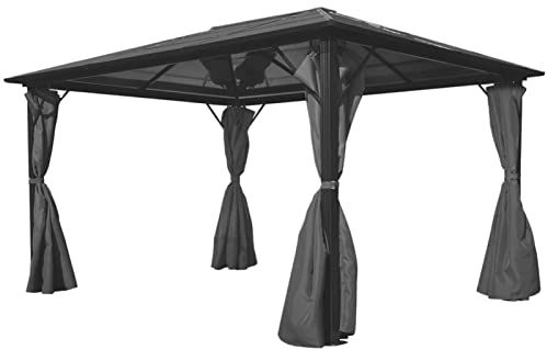 BaraSh Pavillon mit Vorhängen Anthrazit Aluminium 400 x 300 cm Moskitonetz Garten TerrassenüBerdachung Freistehend