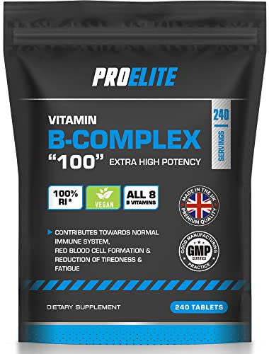 Vitamin B Complex - 240 High Strength Tablets - All 8 B Vitamins B1 - B2 - B3 - B5 - B6 - B12, Biotin, Folic Acid - Reduction of Tiredness & Fatigue PROELITE