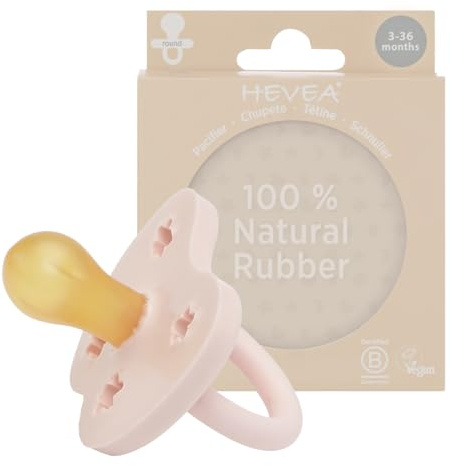 HEVEA Naturkautschuk Schnuller RUND Form, 3-36 Monate - Hygienisches Einteiliges Design für Neugeborene bis Kleinkinder, BPA-frei, Weich & Langlebig - Einzelpackung (Rosa)