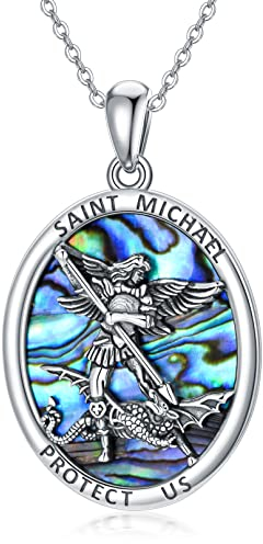 PROESS Saint Michael Halskette 925 Sterling Silber Erzengel Michael Anhänger Kette katholischer Schmuck Religiöse Geschenke für Frauen Männer