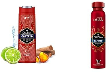 Old Spice Captain Set mit Deodorant Körperspray für Männer (250 ml) und 3-in-1 Duschgel & Shampoo Herren (250 ml), 48 h Frische, 0% Aluminiumsalze, keine weißen Rückstände und gelben Flecken
