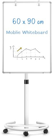 QUEENLINK Mobile Whiteboard, 60x90cm Magnetic White Board with Stand, Height Adjustable Flip Chart Easel, Dry Erase Standing Whiteboard for Office, Teaching