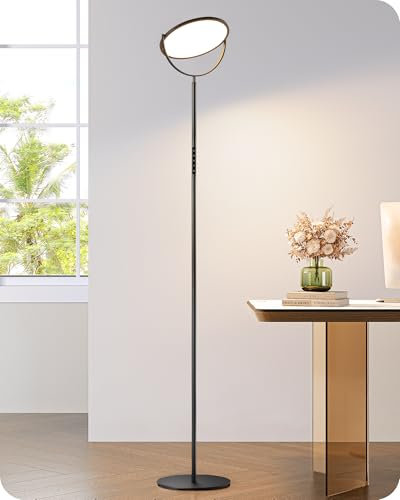 EDISHINE Lampadaire sur Pied Salon, 28W 2500LM LED Super Lumineux, Dimmable en Continu 2700K-6500K, Angle & Hauteur Réglables, Lampe sur Pied avec Télécommande & Contrôle Tactile pour Chambre, Bureau