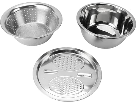Rallador, Colador de Acero Inoxidable 3 en 1, Juego de Colador, Lavado de Arroz, Rallador, Cuenco, Lavabo de Drenaje para Cocina (-3118240085912)