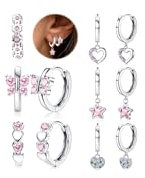 JeweBella 6 Paar Ohrringe Creolen Kinder Mädchen Damen Chirurgenstahl Kleine Creolen mit Anhänger Herz Blume Stern Ohrringe Set Niedlich Ohrringe Mädchen Hängend Kinder Ohrringe