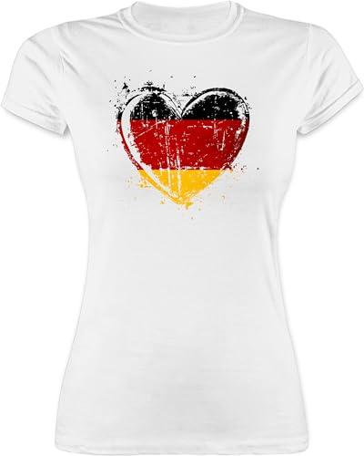 Shirt Damen - Fußball EM WM - Deutschland Herz Motiv | Schwarz Rot Gold | Germany - S - Weiß - Deutschland-t-Shirt fußballtrikot Europameisterschaft 2024 German Funshirts für Frauen