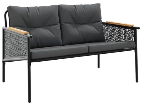 vidaXL Gartenbank mit Kissen 116 cm Schwarz Stahl, Bank, Parkbank, Outdoor Bank, Außenbank, Terrassenbank, Garten Sitzbank, Sitzbank, Outdoor Sitzbank