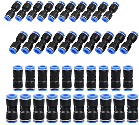 Dokeno 40 Pièces Connecteur Droit Pneumatique Raccords Rapides de Tube Plastique Bleu Droit Connecteur Rapide D'air raccords Pneumatiques Connecteur pour 4mm 6mm 8mm 10mm Air Eau Tuyau