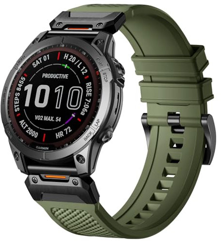 Bandletic Cinturino Compatibile con Garmin Fenix 6 Pro/Fenix 7/Fenix 6/Fenix 5, QuickFit 22mm Silicone Morbido Sport Cinturino per Epix 2/Epix 2 Pro 47mm/Forerunner 945/965/955/Instinct 2, Armygree