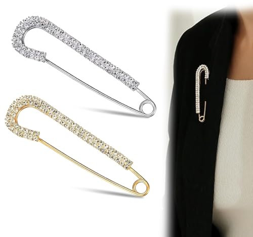 2 Pièces Broche Pour Femme Pull et Châle Avec Cristal et Perles D'Imitation - Épingles de Sûreté Pour Manteau et Robe