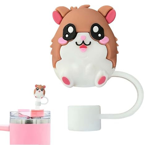Animal Straw Covers Cap for Stanley Cup, Straw Topper for 30&40 Oz Stanley Tumbler with Handle, 10mm 0.4in Reusable Straw Tips Lids Dust-Proof Topper for Water Bottle (Hamsters)