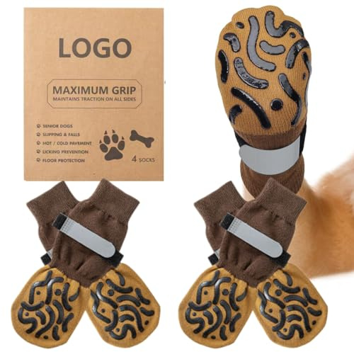 KOLZEMV Hundesocken Anti-Rutsch 2 Paar hundesocken Anti rutsch, hundeschuhe, hundeschuhe pfotenschutz, hundeschuh, Doppelseitige mit Verstellbaren Riemen für Innenbereich (L)
