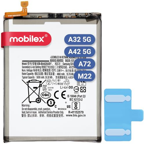 MOBILEX Batterie EB-BA426ABY pour Samsung Galaxy A32 5G / A42 5G / A72 / M42 5G | Interne de rechange avec adhésif | Capacité d'origine