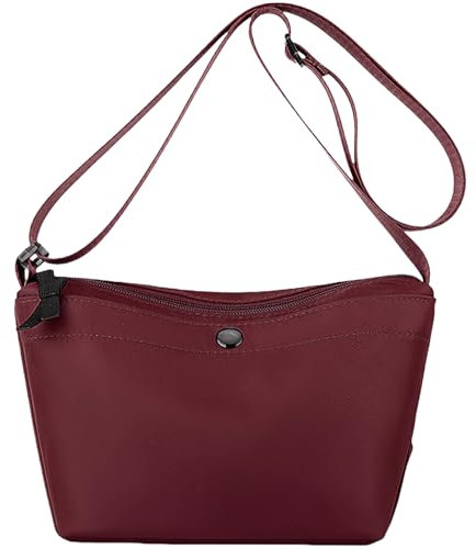 FAVORTALK Leichte Handtasche Damen Mittelgroß Wasserdicht - Nylon Crossbody Bag Messenger Handtaschen Große Kapazität Umhängetasche Dunkelrot - B39713