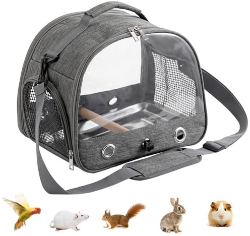 Vogel-Tragetasche mit Stehstange und Edelstahl-Tablett, Rucksack für Vögel mit Holzstab, Tragbare Transportbox Wellensittich, Leichter Rucksack für Papagei, Faltbare Transportbox Vogel für Papageien