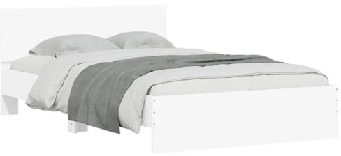 vidaXL Bettgestell, Bett mit Kopfteil LED-Beleuchtung, Doppelbett, Schlafzimmerbett, Bettrahmen mit Lattenrost, Weiß 140x190 cm
