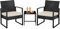 Yaheetech Salon de Jardin Exterieur 2 Fauteuils et 1 Table Basse en Poly Rotin et Métal Mobilier Fauteuils de Jardin pour Balcon/Bar/Bureau Noir/Beige