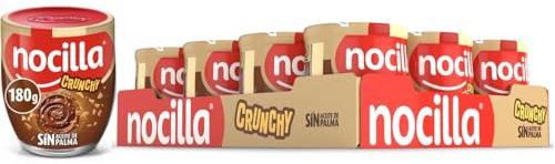 Nocilla, Crunchy, Crema de Cacao con Trocitos Crujientes, Sin Aceite de Palma - Pack 12 Vasos Reutilizables 180g