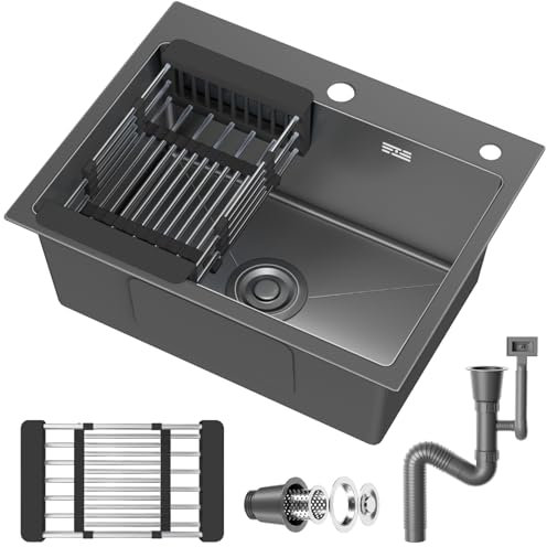 Stainless Steel Kitchen Sink, 50 x 43cm,Inset Kitchens Sink,with Waste Kit,Drain Pipe,Pull-Out Drainer Basket,Suitable for Kitchen, Bathroom, Caravan Travelling