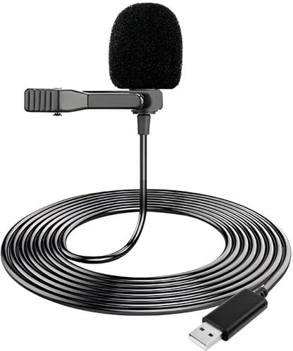 Microfono USB Lavalier per PC, Mini Omnidirezionale Lavalier con Clip y 2m Cavo, Microfoni Piccolo per Laptop Podcast Interviste Audio Video Recording, Mic Gaming Plug e Play