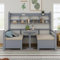 Multifunktionales Massivholz Schlafsofa 200x90 cm, 2-in-1 Bett und Schreibtisch, Frei Umbaubar, Mit Bücherregal Zur Aufbewahrung, Mit Bequemen Kissen (Grau)