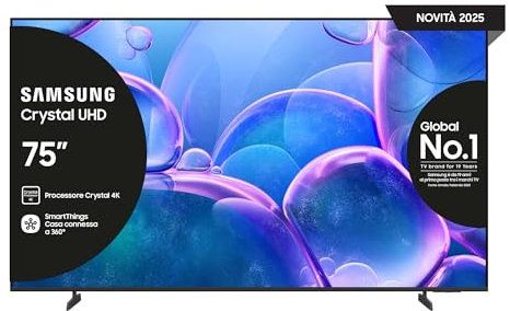 Samsung Smart TV 75'' UE75U7000FUXZT Crystal UHD 4K, Crystal 4K Processor, HDR, Smart Experience, OTS Lite & Adaptive Sound, Metal Stream Design, 2025, 75, 2025 U7000
