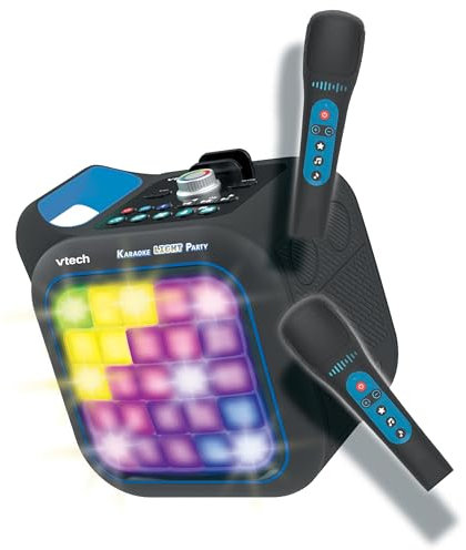 VTech - Karaoke Light Party Duo Disco Edition, Altavoz Potente, Karaoke Portátil con Bluetooth, 40W, Incluye 2 micrófonos inalámbricos, función Quitar Voz, Panel táctil, asa integrada, Versión ESP