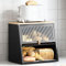 Urackify Large Bread Bin for Kitchen Storage Black Bread Box | Bread Storage Containers | Breadbin with Striped Window, Wood Handle & Removable Layers | Biscuits & Pantry Items