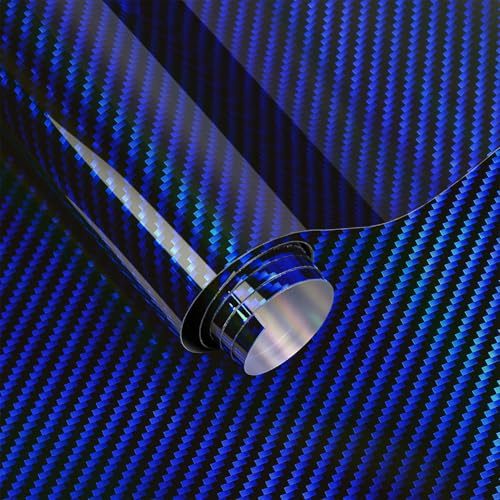 2D Holographic Carbon Fiber Vinyl Wrap, Foneso High Gloss Blue Rainbow Chrome Wrapping Vinyl Film with Air Release Technology Self Adhesive DIY Paint Replacement Wrap Roll 1ft x 5ft