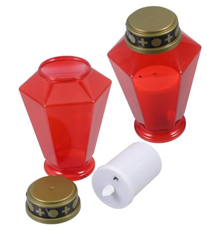 Mipcase 2 Stück Elektronische Kerze Flackernde Flammenlose Kerzen Friedhofskerze Gedenkkerze Gartenkerze Lampe Grab Friedhofslichter LED Andachtsgebetskerze Grablichter Kunststoff Pp Rot
