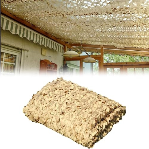 Tarnnetz Camouflage Net 4x5m Tarnnetz Beige Gartenmarkisen Verstärkte Militärmarkise Caravan for Gewächshauspflanze Pergola Feuerfeste Zelte