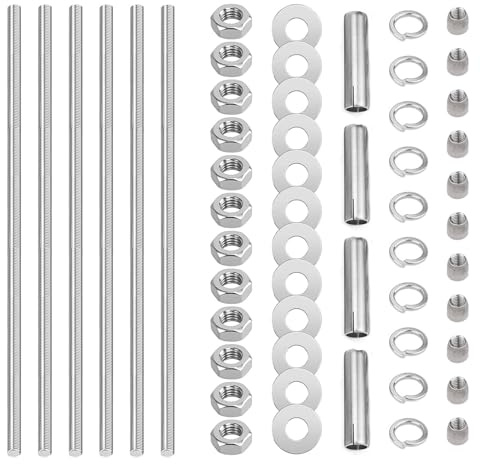 6 Stück Gewindestange M8 x 300mm, Gewindestangen Kohlenstoffstahl Gewindestäbe Stockschrauben Vollgewinde Gewindestift mit Muttern Unterlegscheiben für Maschinen Möbelherstellung