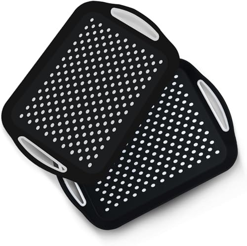 Qvhgnxcm 2-Pack Serving Tray Set – Non-Slip Lap Boards with Grip Handles, Ideal for Food Prep, Tea, Breakfast in Bed – Plastic Tray for Stable Dining – Dishwasher Safe (Black/Black)
