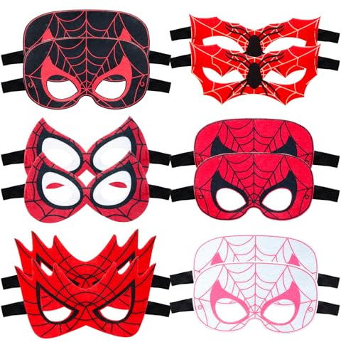 YFCHOTI Party Maske Set für Kinder, 12pcs Cartoon-Spinne Cosplay Filzmasken, Maskenball Halbmaske für Halloween Karneval und Fasching Dress-Up, Kindergeburtstag Mitgebsel Geschenke für Jungen Mädchen