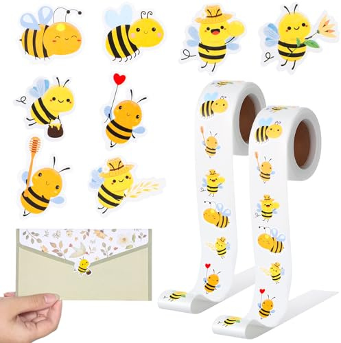 IANFAN 2 Rolle Biene Aufkleber, 1000 Sticke Niedlich Bienen Sticker Biene Belohnungsaufkleber Bee Sticker für Scrapbooking DIY Handwerk