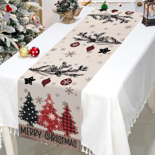ALINK Rot Bäume Weihnachtsdeko Weihnachten Tischläufer, Winter Christmas Küche Tisch Dekoration Drinnen Urlaub Party Dekor-33x180 cm