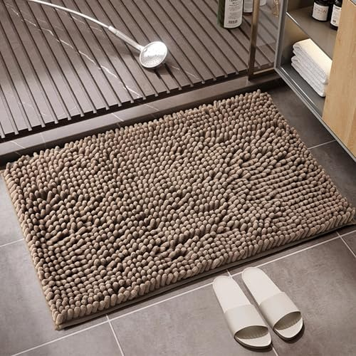 GC GAVENO CAVAILIA Faux Fur Bath Mat 1Piece | Bathroom Mat Fluffy Rug Large Bath Mat Non Slip 50 x 80cm | Super Absorbent & Quick Dry Thick Shaggy Bathmat Extra Soft Pedestal Mats, Camel