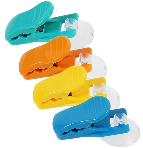 jojofuny 4 pièces Lot de Pinces à Serviettes avec Ventouse Multifonctionnelles Clips Solides pour Salle de Bain et Cuisine Support Adhésif sans Perçage Maintien et Compact