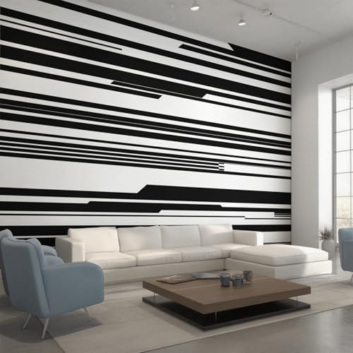 Generisch Vlies Fototapete Abstrakt Streifen 300x210 cm, Tapete Schwarz Weiß Tapeten Vliestapete Wohnzimmer Schwarz Weiß Gestreift Schlafzimmer Wandtapete Ornamente Mustertapete W&41