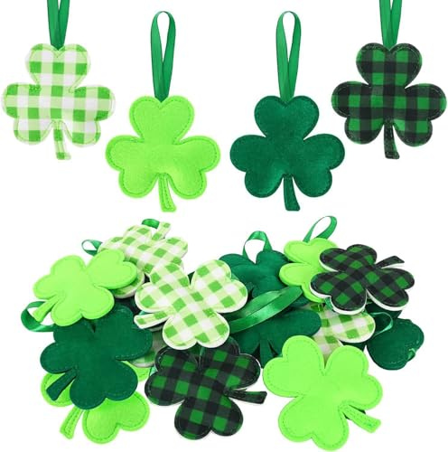 St. Patrick's Day Kleeblatt Baumschmuck, 12 Stück, Grün, 3D Filz Stoff, 9,5 cm, Irische Festtagsdekoration, Glücksbringer Shamrock Ornamente,Weihnachtsbaumkugeln grün (Grün)