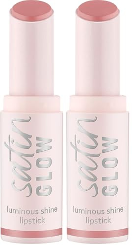 essence satin GLOW luminous shine lipstick, Nr. 02, Pink, strahlend, farbintensiv, vegan, ohne Parabene, ohne Mikroplastikpartikel, Nanopartikel frei, 2er Pack (3.5g)