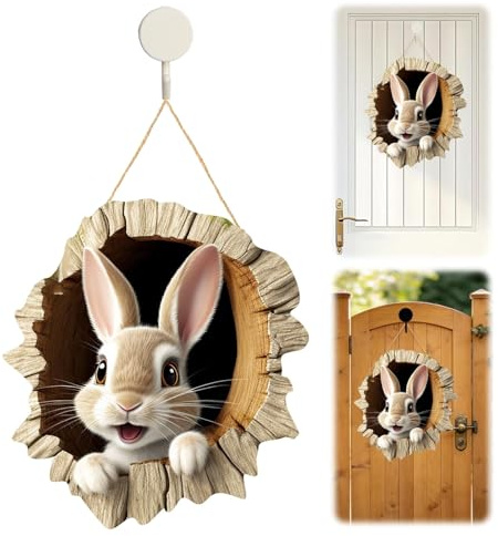 Osterdeko Türschild aus Holz,Osterhase Türkranz Frühling,Ostern Haustür Deko zum Aufhängen,Tür & Wand Fensterdeko Modern (Osterhase-A)