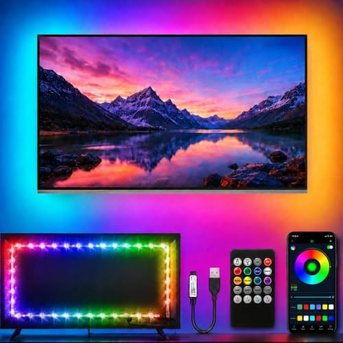 shalaker 5M TV LED Strip Lights for 45-75 Inch TVs, Multicolour Changing USB Bias Lighting with Bluetooth App & Music Sync, Remote Control LED Backlight for Home Cinema, Bedroom & Gaming Monitor