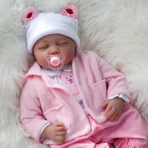 Bambole Reborn Femmina 55cm in Silicone Vinile Morbido, Neonato Addormentato 22 Pollici con Accessori Inclusi, Baby Doll per Natale