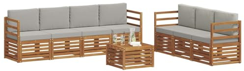 vidaXL Sofagarnituren 8 pcs Natürlich und Hellgrau Massivholz Akazie, Moderne Garten-Sofa-Ecke, Bequeme Sitzgruppe für Terrasse, langlebig und stylisch